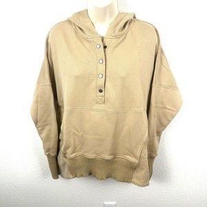 Bucket List Women's 1/2 Snap Hoodie Oversized Sweatshirt  Tan Size S Small